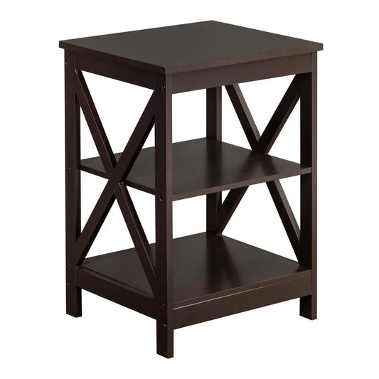 2-Tier End Table X Shape and Double Shelves Narrow Tiered Side Table for Bedroom,Living Room Home