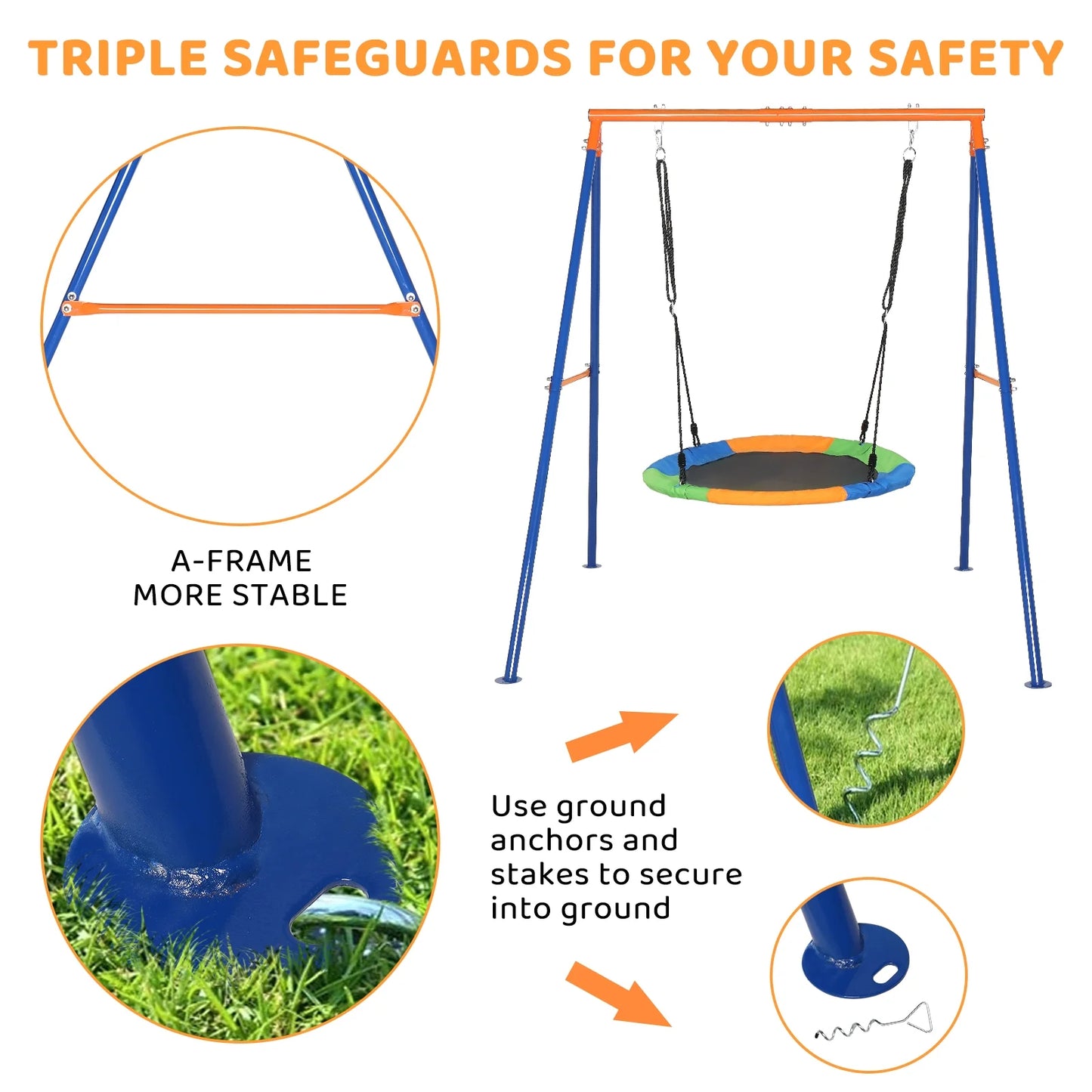 Kids Swing Set with Heavy Duty A-Frame Metal Swing Stand, 40" Saucer Swing, for Backyard, Playground, 550lbs Capacity