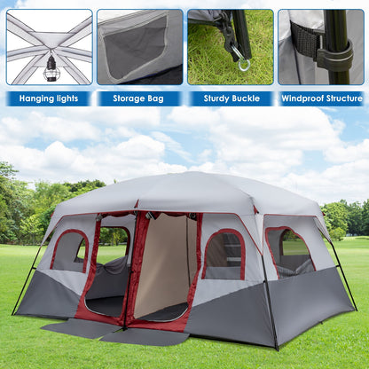 10 Person Tent Family Camping Cabin Huge Tent with Carry Bag