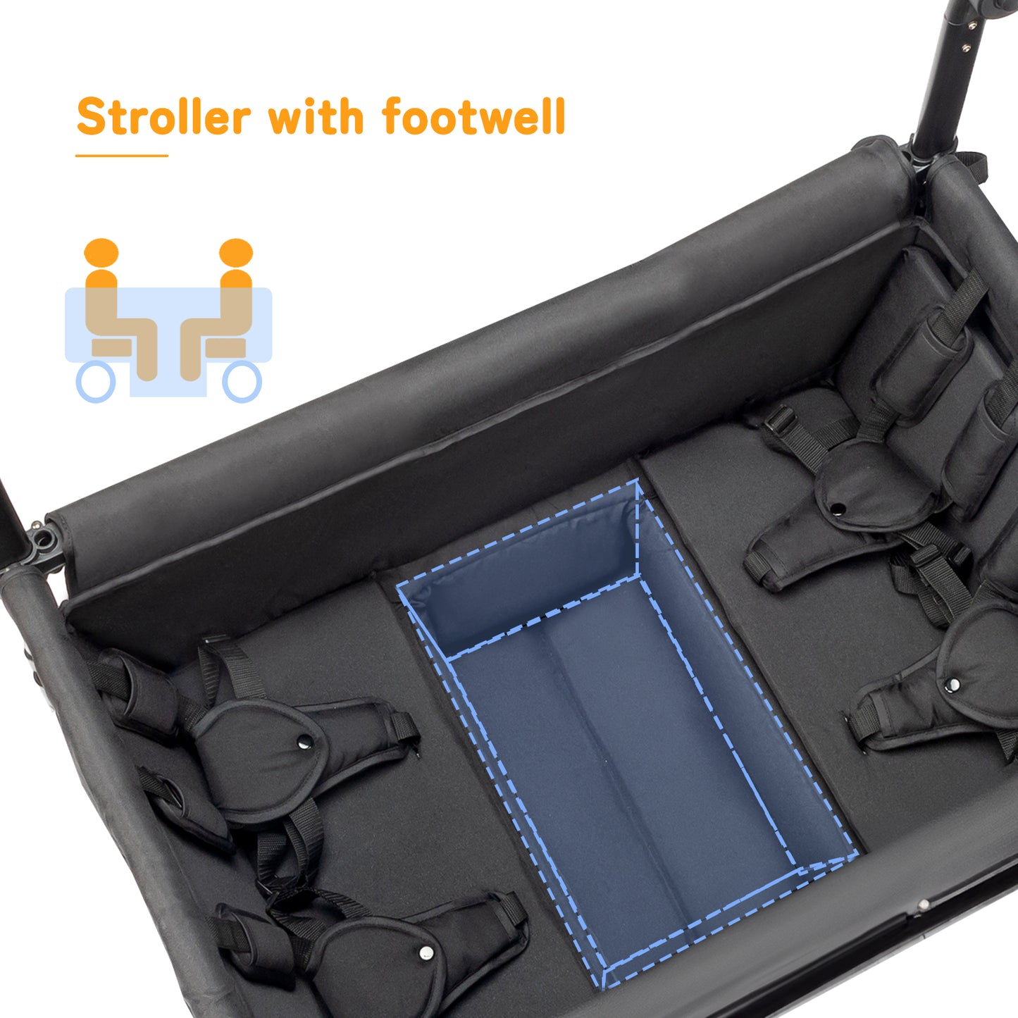 4 Seat Stroller Wagon with Footwell Black