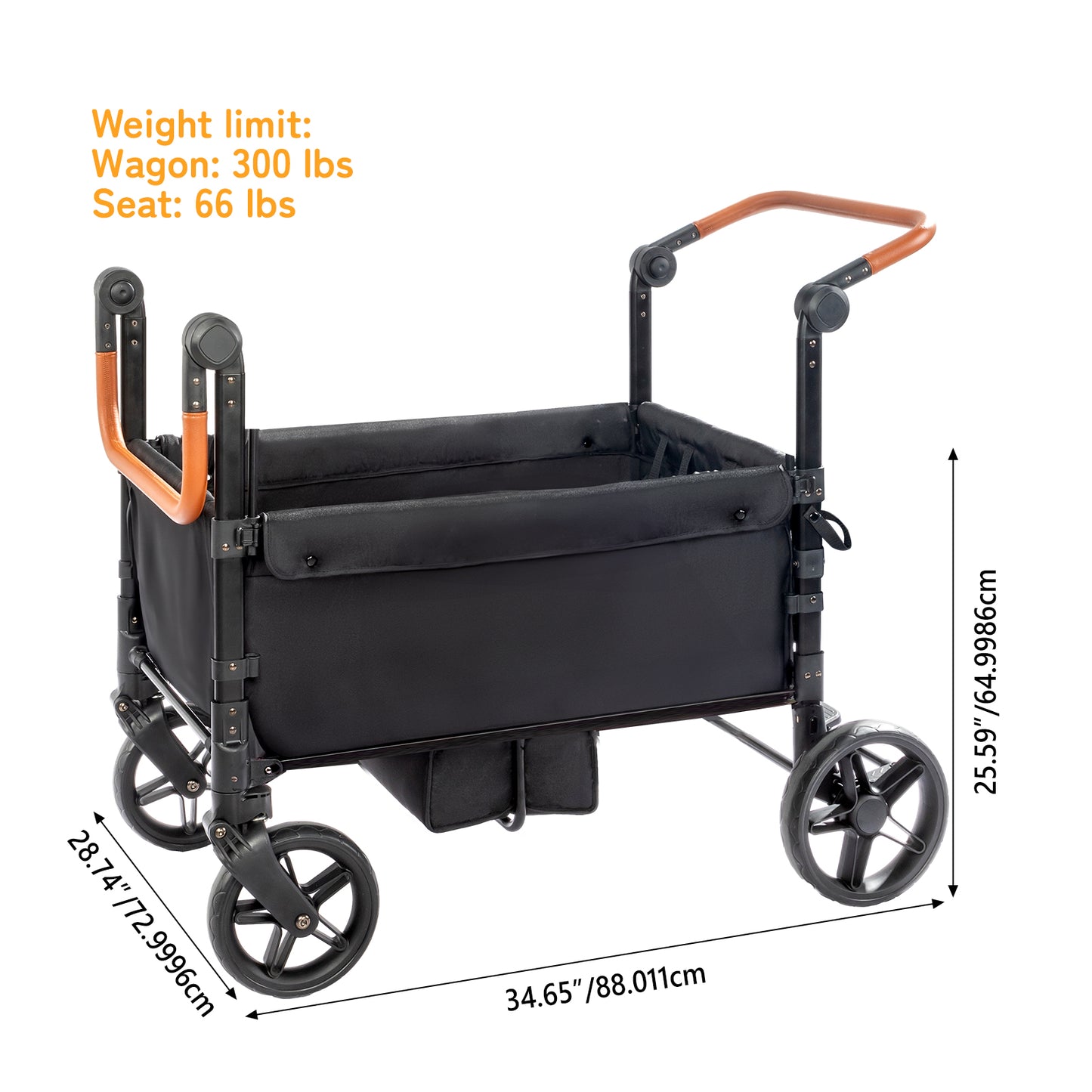 4 Seat Stroller Wagon with Footwell Black