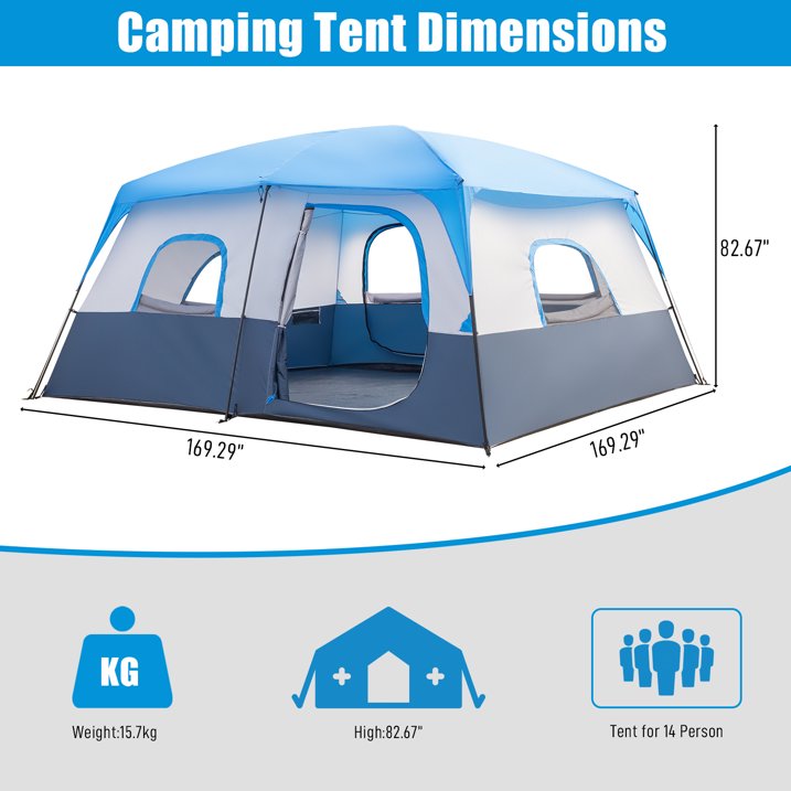 14 Person Camping Tent for Family with Storage