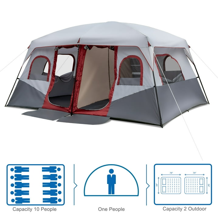 10 Person Tent Family Camping Cabin Huge Tent with Carry Bag