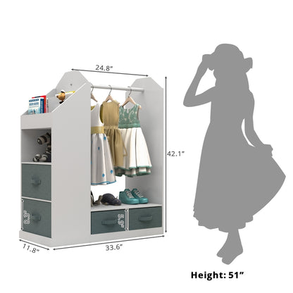 Kids Wardrobe Costume Organizer Portable Storage Closet w/ Hanging Clothing Rack Rod