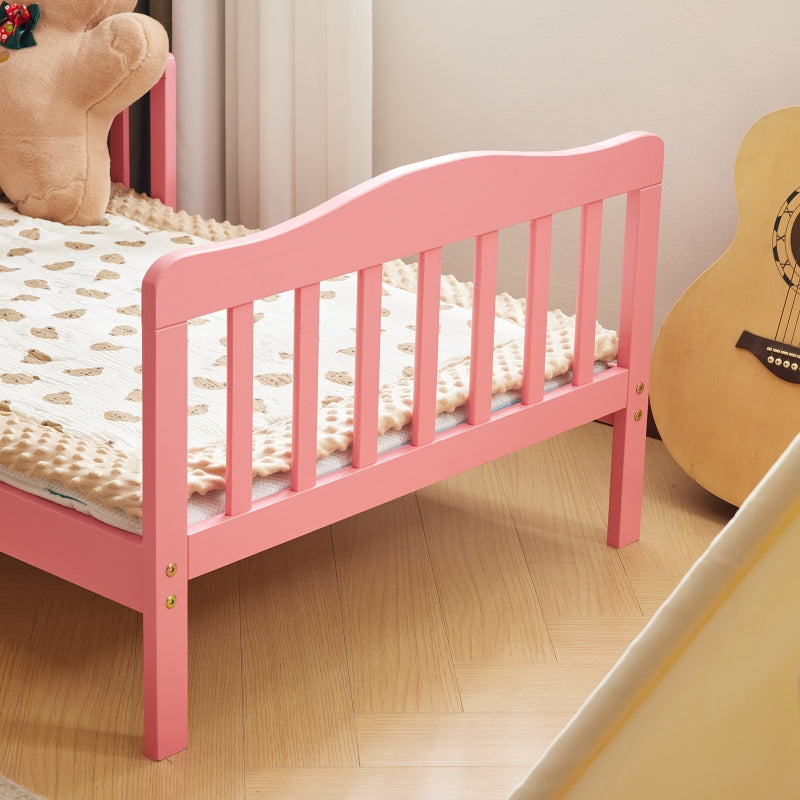 Toddler Bed, Wood Kids Bedframe Children Classic Sleeping Bedroom Furniture w/Safety Rail Fence