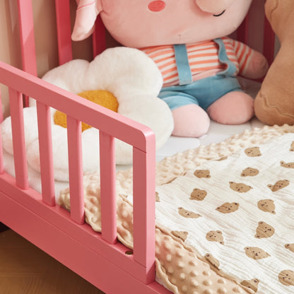 Toddler Bed, Wood Kids Bedframe Children Classic Sleeping Bedroom Furniture w/Safety Rail Fence